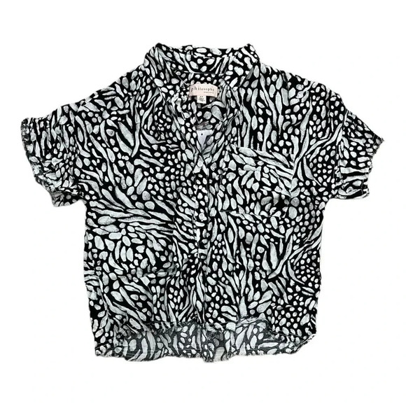 Philosophy Black White Patterned Raw Hem Blouse S - Picture 1 of 5